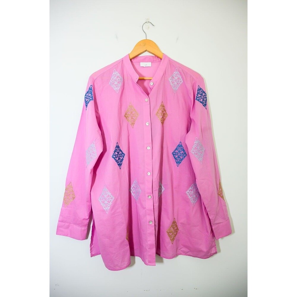 J. Jill Top 2x Pink Button down Cotton Blouse embroidered